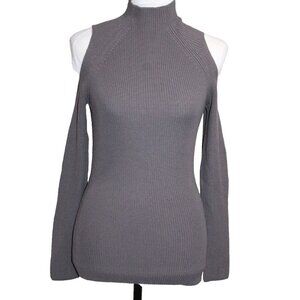 Wilfred Aritzia Chunky Knit Sweater Mock Neck Shoulder Cut Out Gray Medium